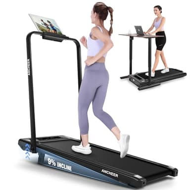 Tapis de Course Pliant, ANCHEER Tapis de Course Inclinable, Tapis de Marche 12 km/h, Capacité de Charge 150 kg, Télécommande, Pliage en 2 Secondes, 4 en 1 Tapis de Course Inclinable