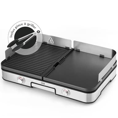 LEBENLANG 2400W Plancha électrique - Avec pince à barbecue & Protection contre les éclaboussures I Pour intérieur & exterieur I Plancha grill electrique Inox Plancha electrique Grills électriques XXL