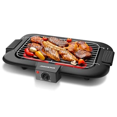 Aigostar Tasty - Gril sans Fumée, Barbecue Electrique d’intérieur. 2000W, Thermostat, Taille Compacte. Utilisation Avec de l'eau: Evite Taches et Fumée. Entièrement Démontable.