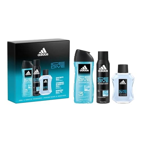 Le coffret adidas Ice Dive comprenant une Eau de Toilette, un Déodorant Spray et un Gel Douche