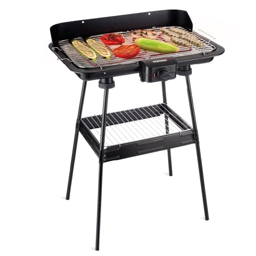 Korona 46221 Barbecue électrique sur pied avec grille XXL (51 x 30 cm) | 2200 W | Protection contre le vent | Témoin lumineux | Interrupteur de sécurité | Réglage de la température en continu