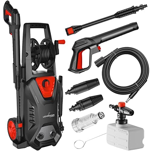Lehmann Nettoyeur Haute Pression avec Pompe en Aluminium 220 Bars | Débit de 450 l/h | Puissance de 1800 W | Tuyau Haute Pression de 5 mètres | Compact avec réservoir à détergent