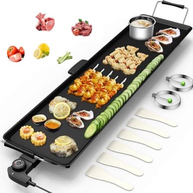 GOPLUS Plancha Électrique XXL Antiadhésive avec Thermostat Ajustable, Grille de Table Antidérapante et Lavable avec Poignée Rembourrée, Grande Capacité pour 8 Personnes, 1800W, 90 x 23CM